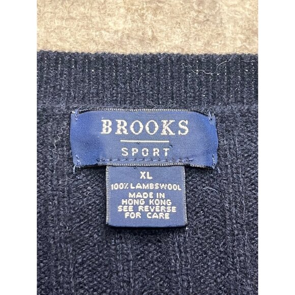 Vintage 90's Brooks Sport Navy Blue Lambs Wool V-Neck Sweater Vest Size XL - Picture 4 of 7